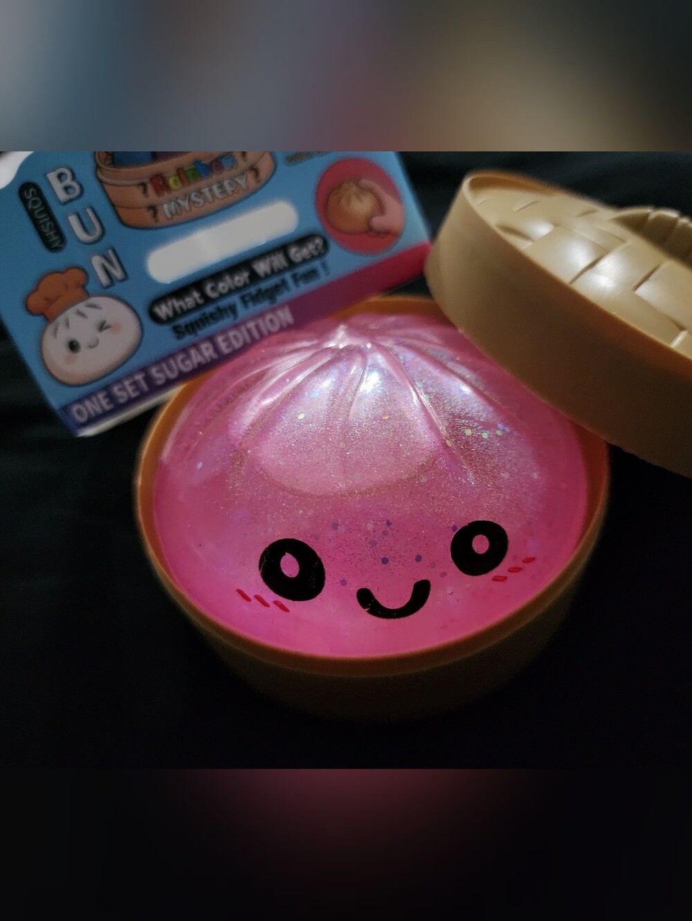 Squishy Steam Bun Sensory Toy - Pink Glitter